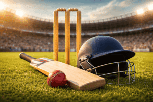 cricket equipment in a cricket ground to explain cricket rules